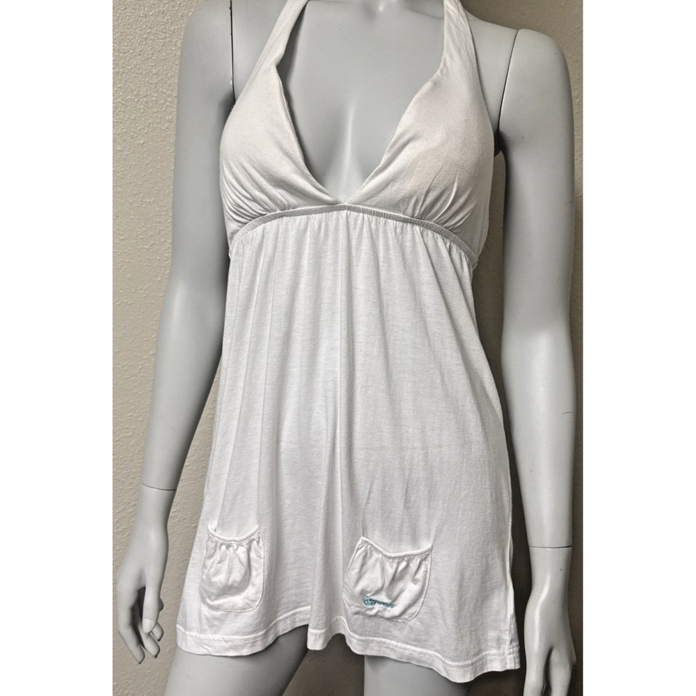 Vtg Y2K Guess Babydoll Halter Top Patch Pockets Plunging V-Neck Preppy Beachy SP